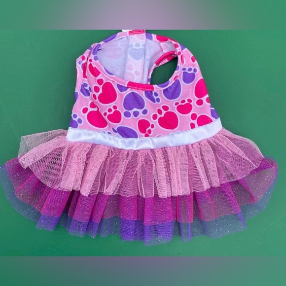 Build A Bear Workshop Pink Paw Print Dog Tulle Dress Pink Purple RARE HTF CUTE - Picture 1 of 1